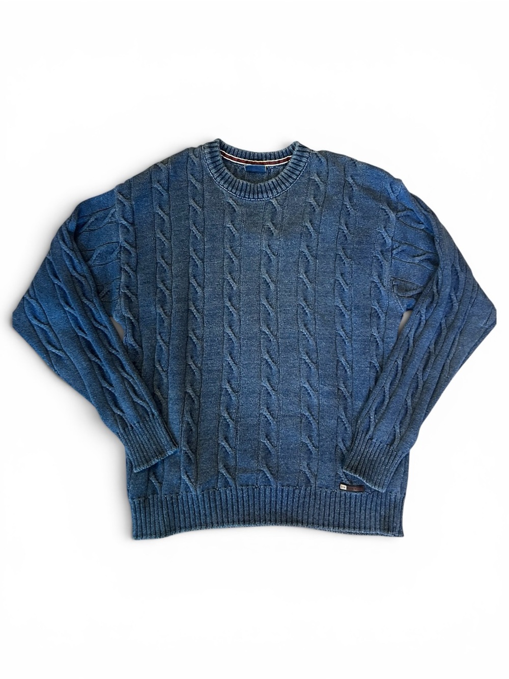 Blue Willi's  Vintage Men's Cable Cotton  Knit Crewneck Sweater in Indigo M